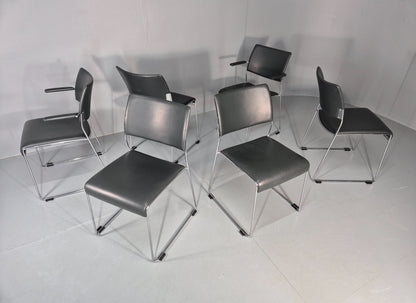 6 Leather Stacking Chairs Brunner Linos Dark Green Chrome Modern EB11734 MSTA18