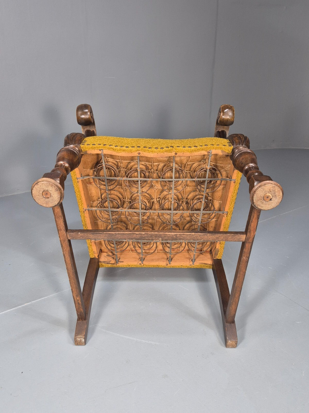 Vintage Danish Elbow Chair Yellow Carved Oak Frame 18th C Style EB9654 VCLO - UKDK FURNITURE