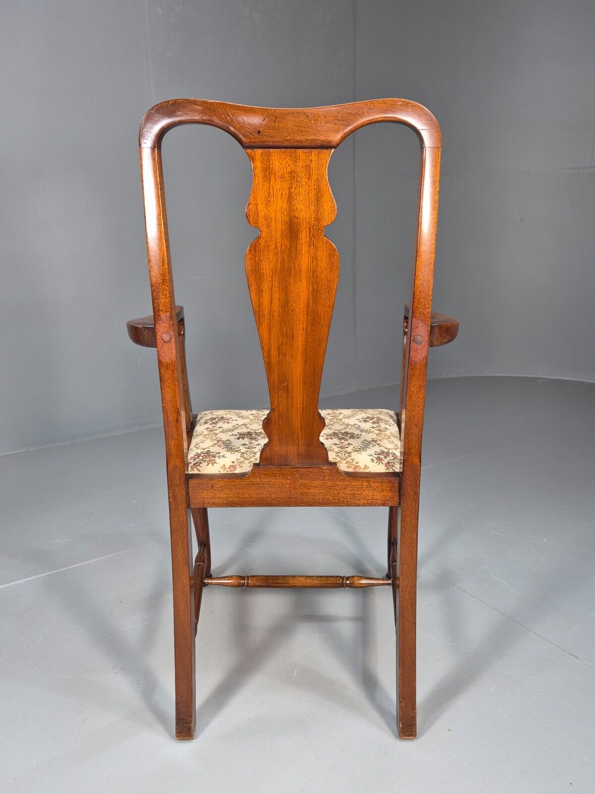 Vintage Elbow Carver Chair Floral Tapestry Seat Mahogany Antique EB9145 VDIN - UKDK FURNITURE