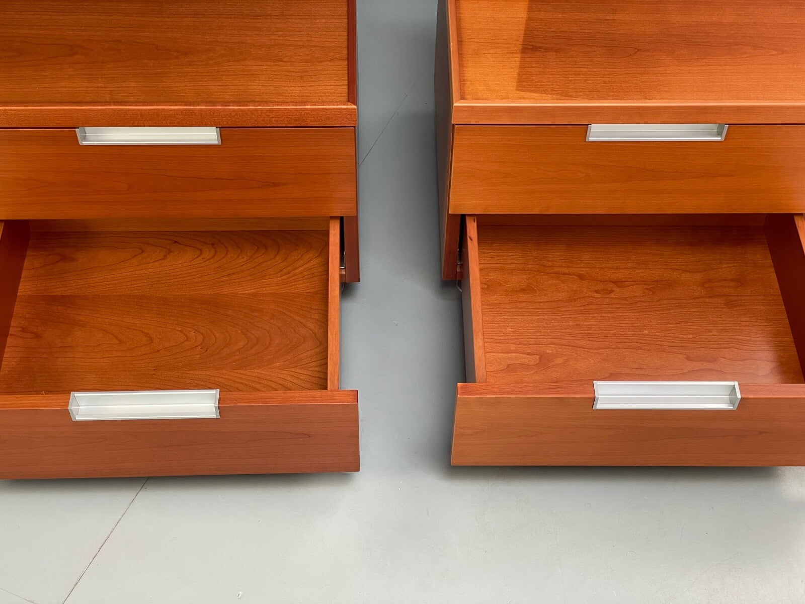 Vintage Pair Bedside Tables Cherry Wood Aluminium 1980s Drawers EB9819 MWOO - UKDK FURNITURE