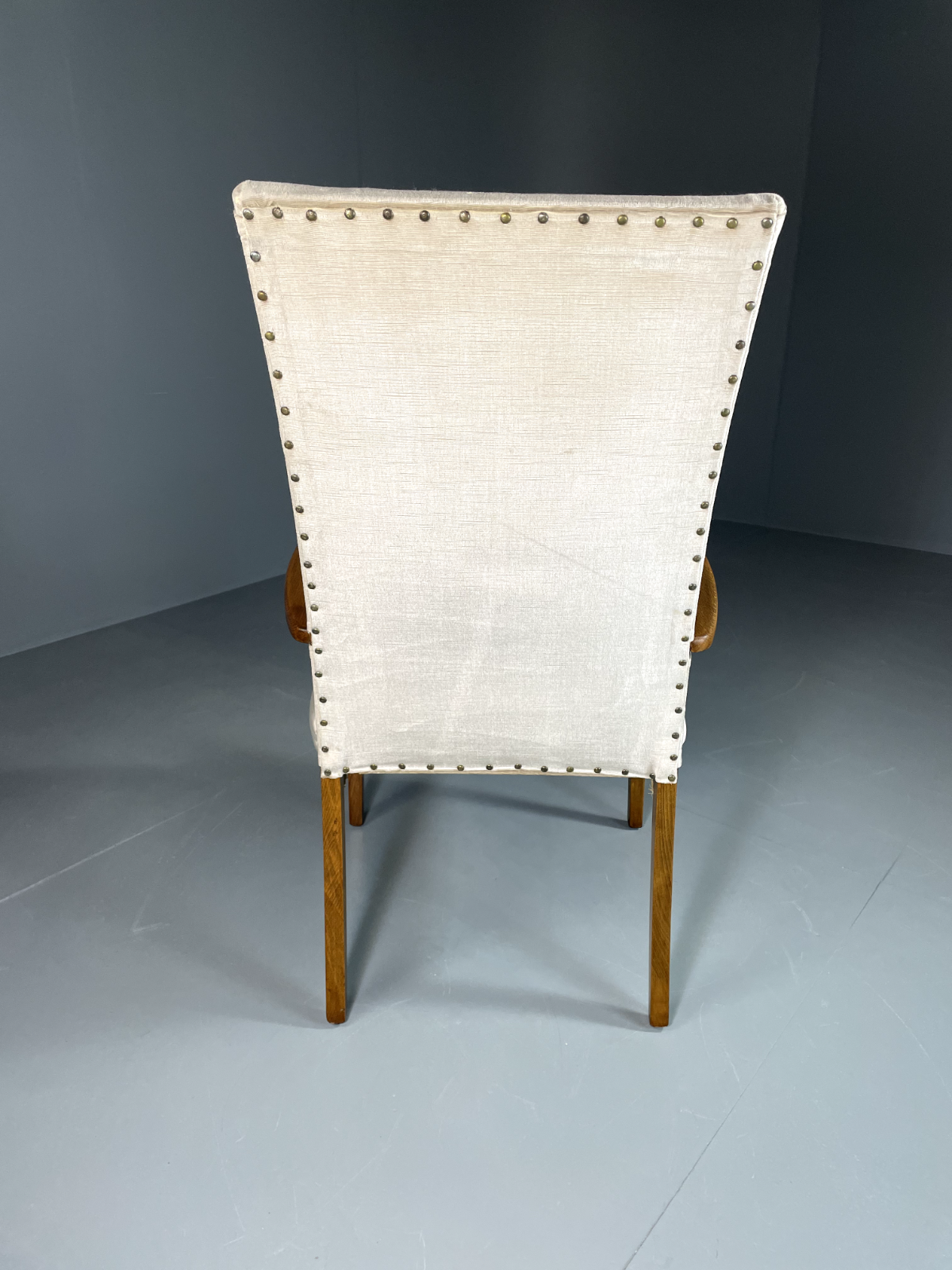 Vintage Danish Highback Armchair Cream Velour Studded Seating VCLO EB60099