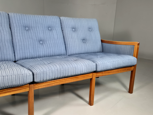 Vintage Danish 3 Seat Sofa Blue Mahogany Wanscher Retro MCM EB6985 M3SS - UKDK FURNITURE
