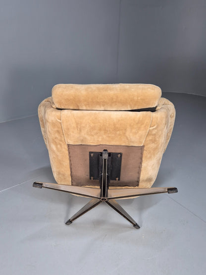 Vintage Swivel Chair Beige Velour 1970s Retro Danish Mid Century EB9313 MNOR - UKDK FURNITURE