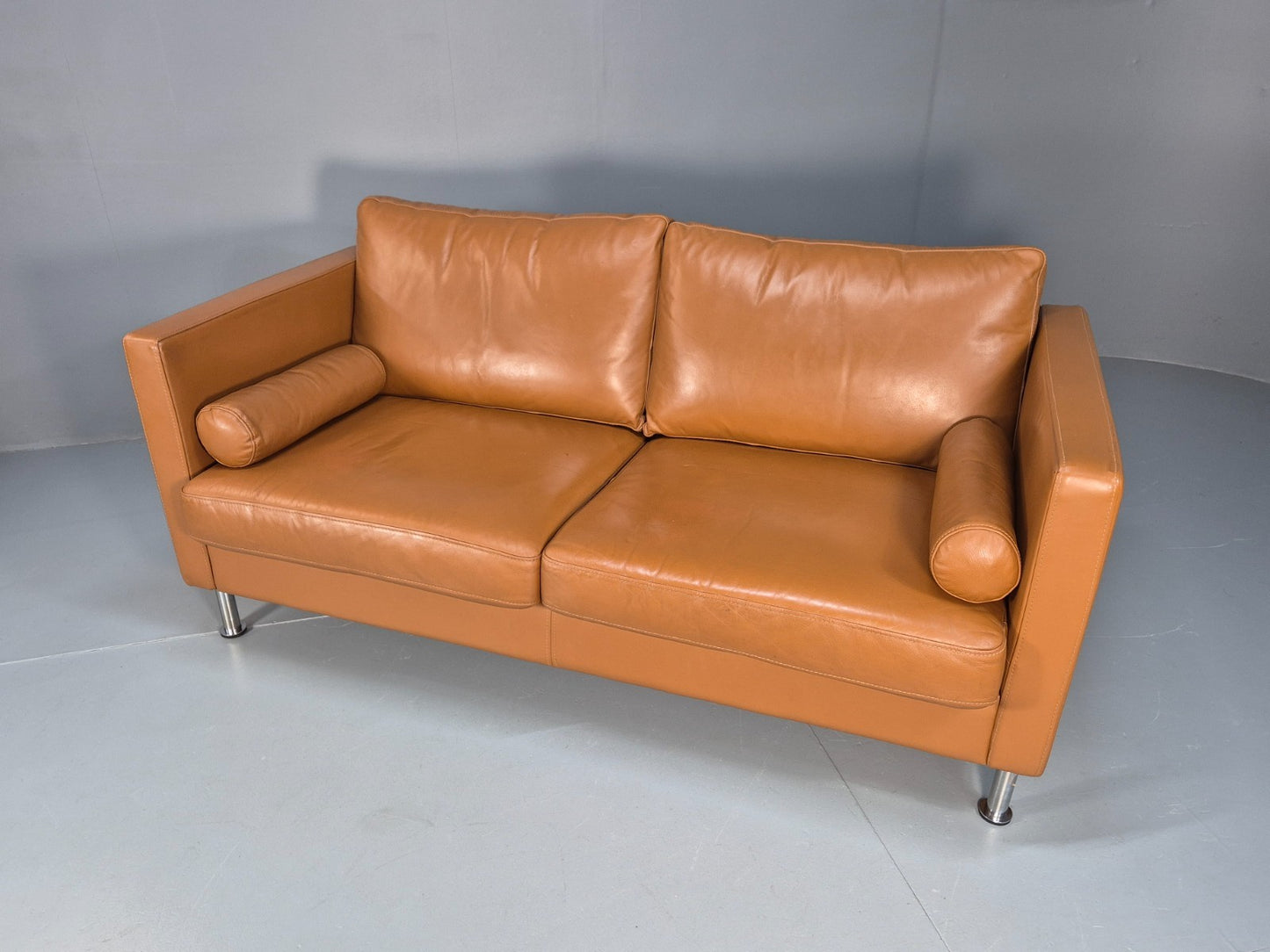 Vintage Tan Leather Two Seater Sofa Danish 1970s Retro Mid Century  EB10100 M2SS6