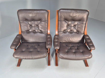 2 vintage Bentwood Leather `lounge Chairs Norway Jon Hjortdal 1970s EB9257 MBEN - UKDK FURNITURE