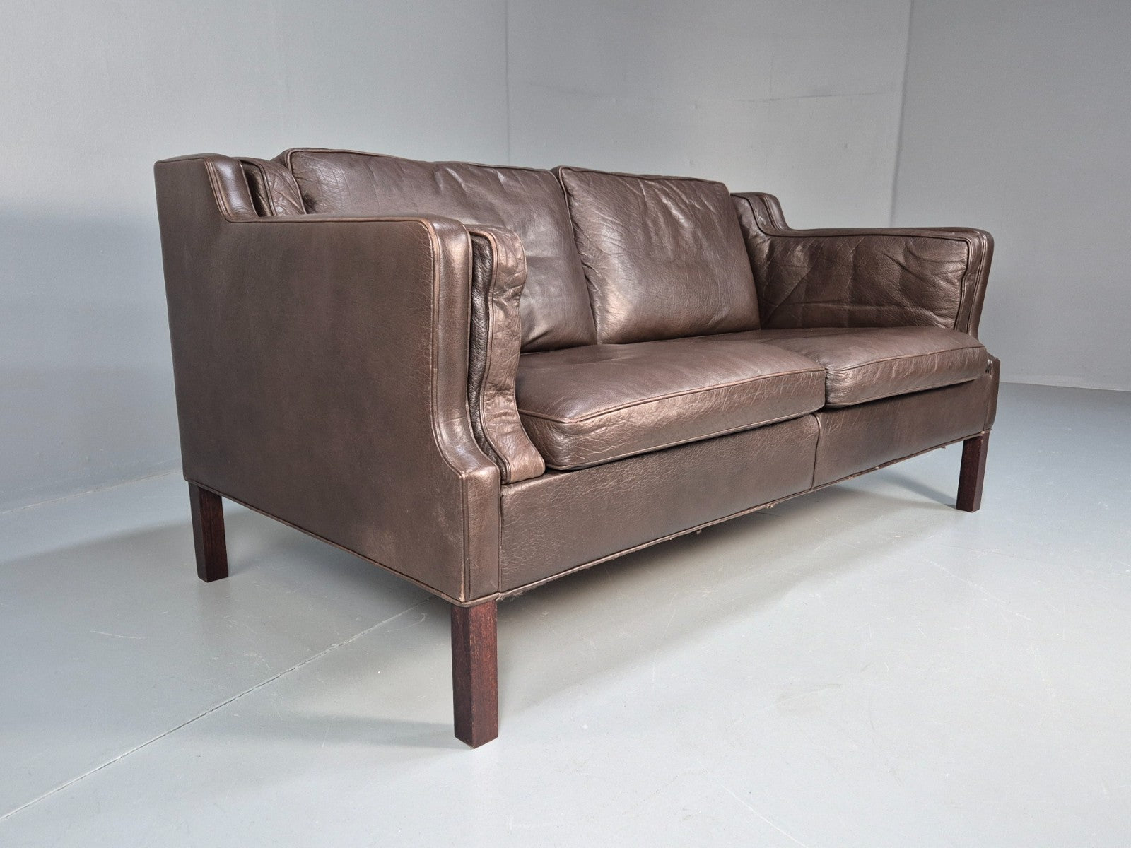 Midcentury Two Seater Sofa Brown Leather Vintage Danish 1970s Retro EB10101 M2SS1