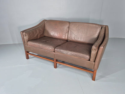 Vintage Danish 2 Seat Sofa Gunnar Grandt Design Brown Buffalo Hide EB9905 M2SS6