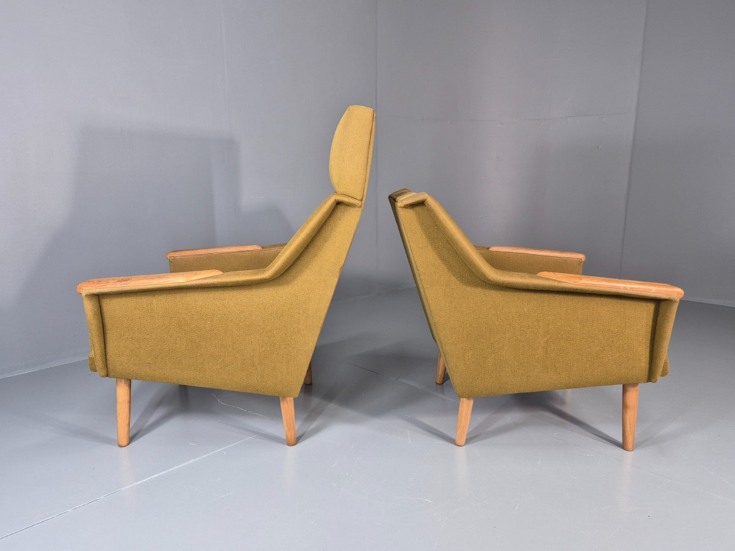 2 1970s Danish Lounge Chairs Green Wool Oak Details Retro Quality EB11408 MNOR8