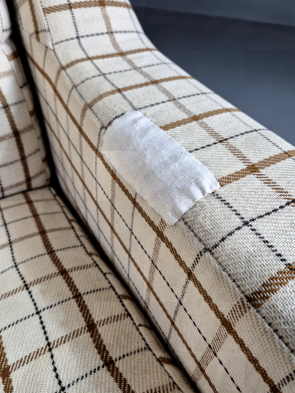 Vintage Danish Lounge Chair Cream Wool Checkered 1970s Retro MCM EB7381 MNOR - UKDK FURNITURE