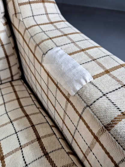 Vintage Danish Lounge Chair Cream Wool Checkered 1970s Retro MCM EB7381 MNOR - UKDK FURNITURE