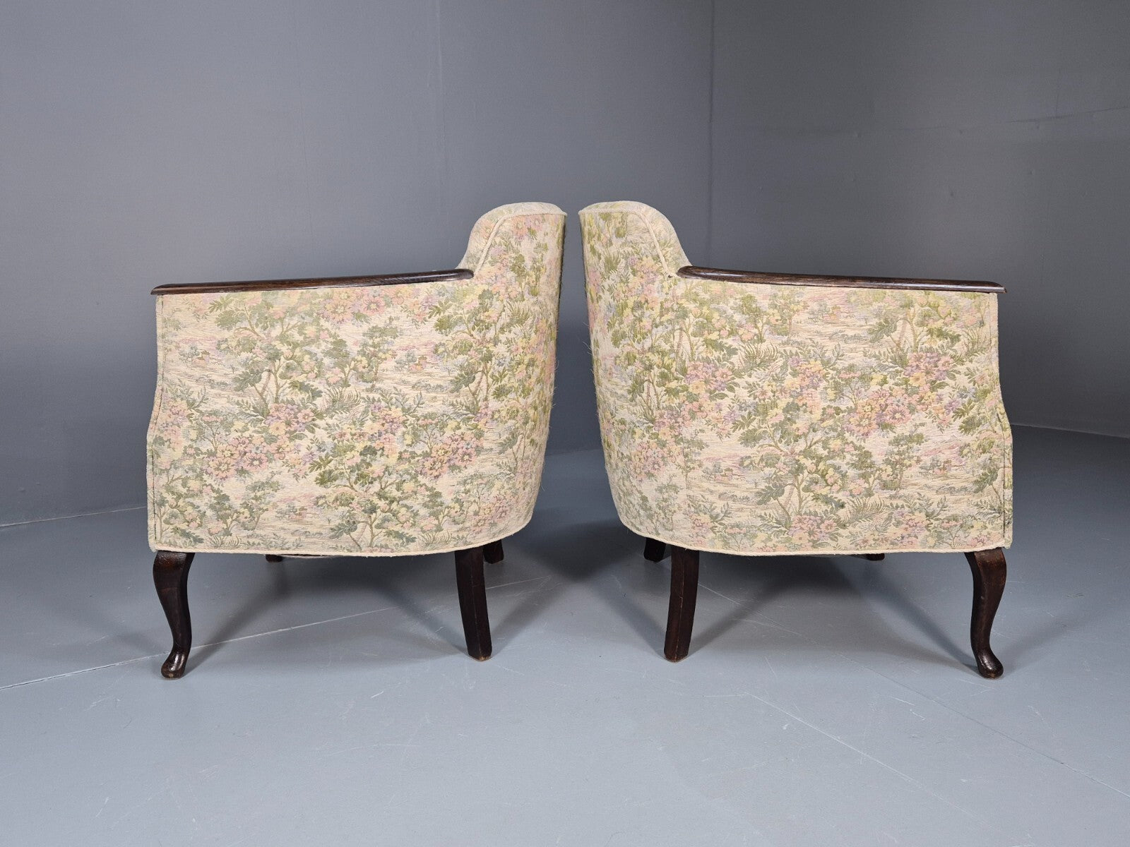 2 Vintage Danish Tub Chairs 1940s Floral Cotton 1980s Makeover EB9645 VCLO - UKDK FURNITURE