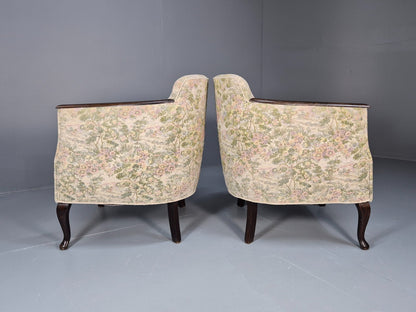 2 Vintage Danish Tub Chairs 1940s Floral Cotton 1980s Makeover EB9645 VCLO - UKDK FURNITURE