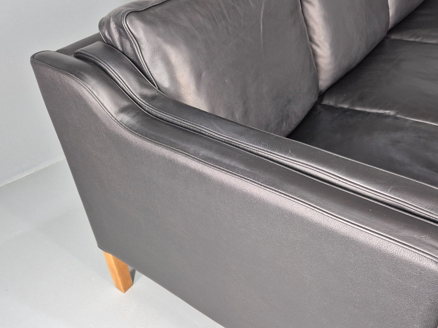 Vintage 3 Seat Sofa Danish Black Leather and Vinyl Mid Century EB10468 M3SS15