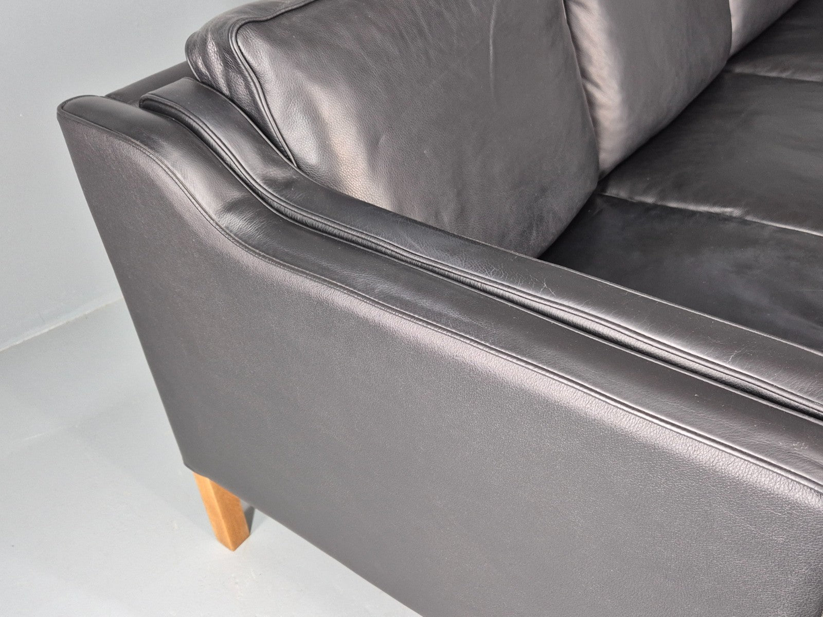 Vintage 3 Seat Sofa Danish Black Leather and Vinyl Mid Century EB10468 M3SS15