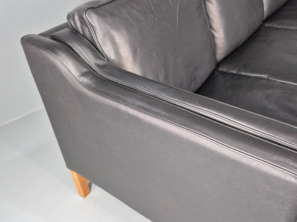 Vintage 3 Seat Sofa Danish Black Leather and Vinyl Mid Century EB10468 M3SS15