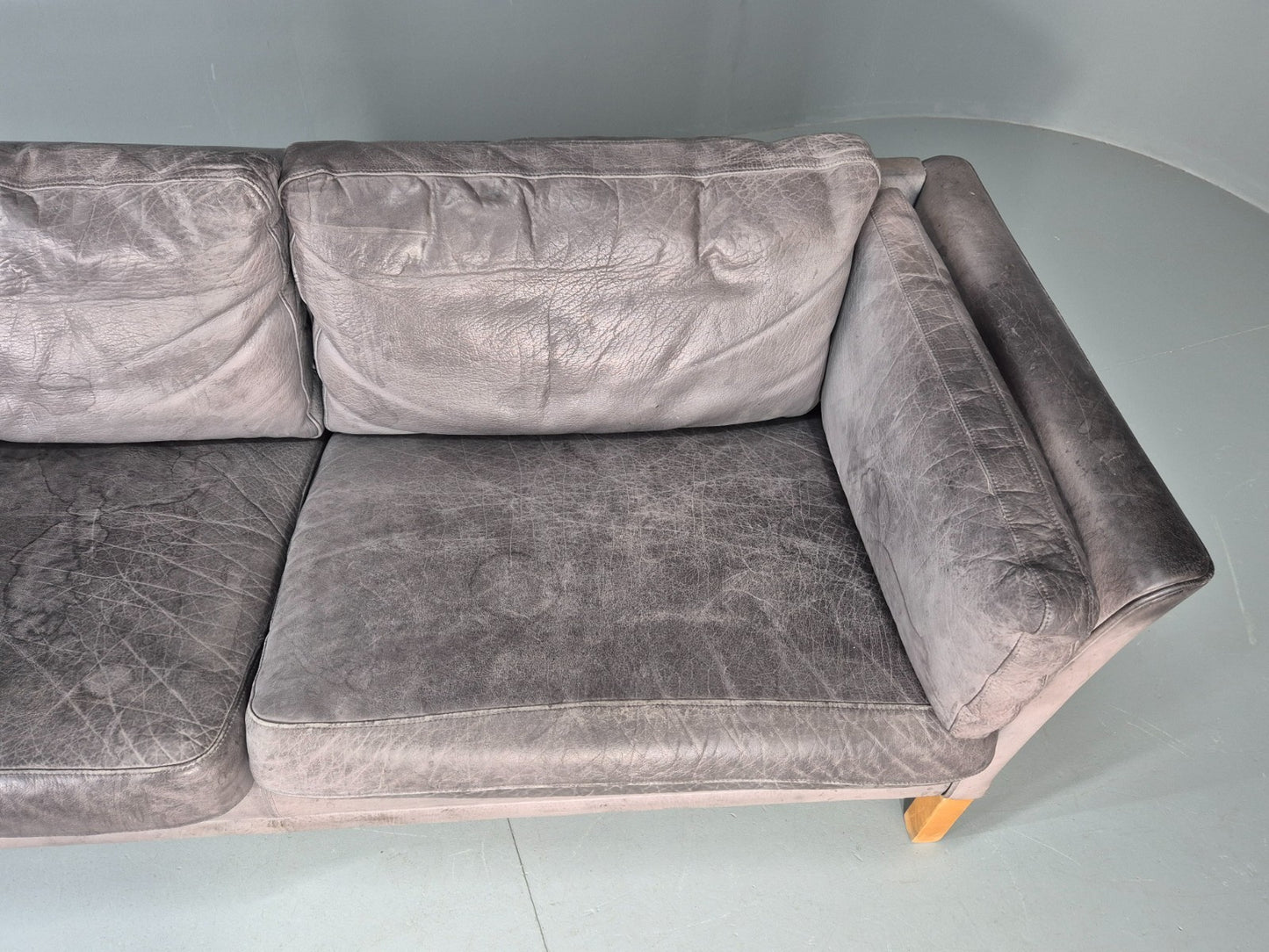 Vintage Mogens Hansen 2.5 Seat Settee Grey Leather 1980s Retro EB11644 M3SS6