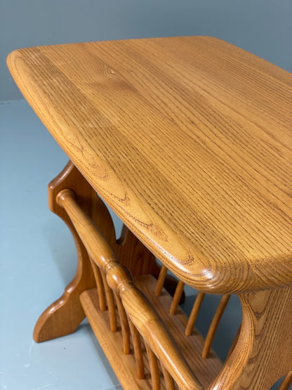 Vintage Ercol Side Table - Solid Light Elm Magazine Rack Country EB10978 MWOO5
