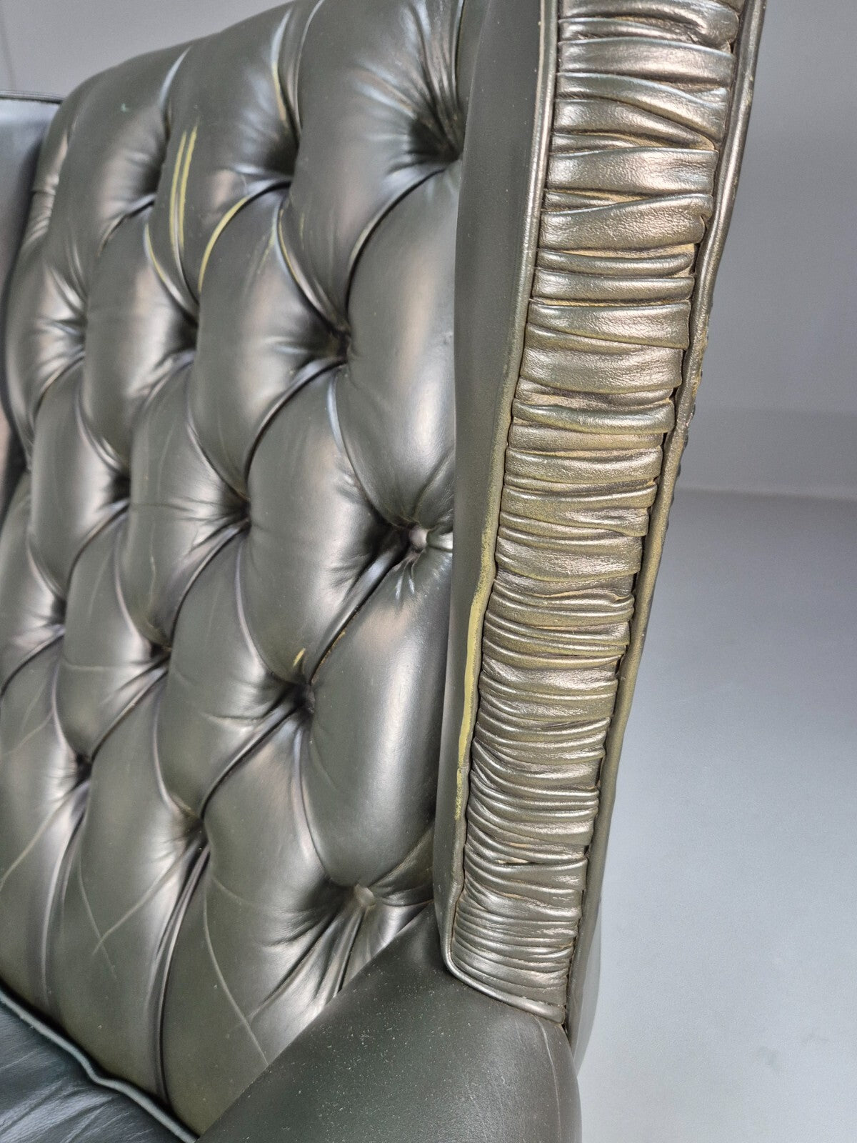 Vintage Chesterfield Armchair Green Leather Pleated Button Back EB9485 VLEA - UKDK FURNITURE