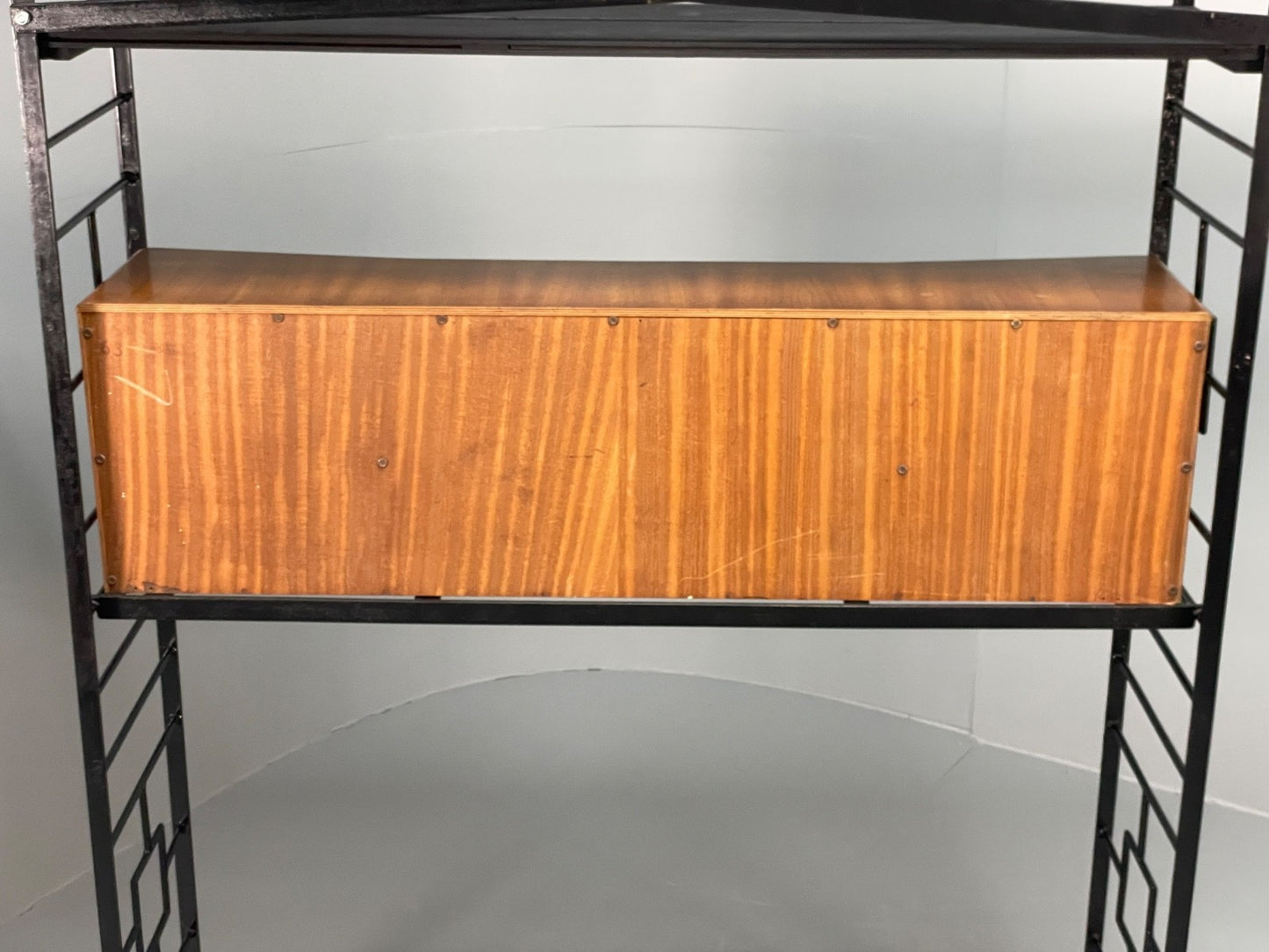 Vintage Modular Shelving Unit Walnut Cabinet Ladderax Style Black EB11043 MWOO23