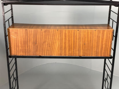 Vintage Modular Shelving Unit Walnut Cabinet Ladderax Style Black EB11043 MWOO23
