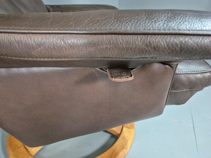 Vintage Danish Swivel Lounge Chair Footstool Brown Leather Retro EB7507 MSWI - UKDK FURNITURE