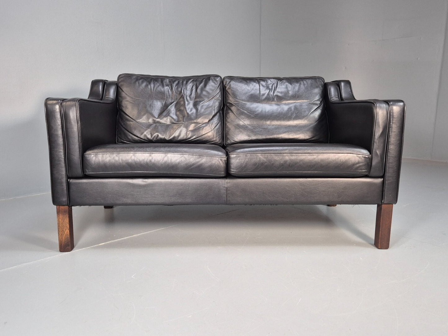 Vintage 2 Seater Black Leather Danish Sofa Borge Mogensen Style EB9078 M2SS - UKDK FURNITURE