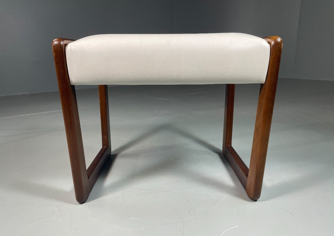 Vintage Stool 1970s Retro Teak and White Vinyl EB6562 MFOO9