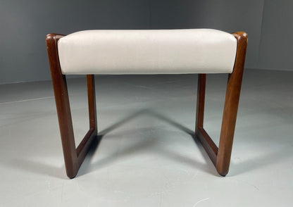 Vintage Stool 1970s Retro Teak and White Vinyl EB6562 MFOO9