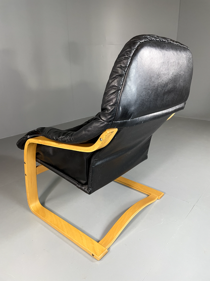 Danish Leather Bentwood Chair Vintage Vinyl Retro MCM EB5814 MBEN9