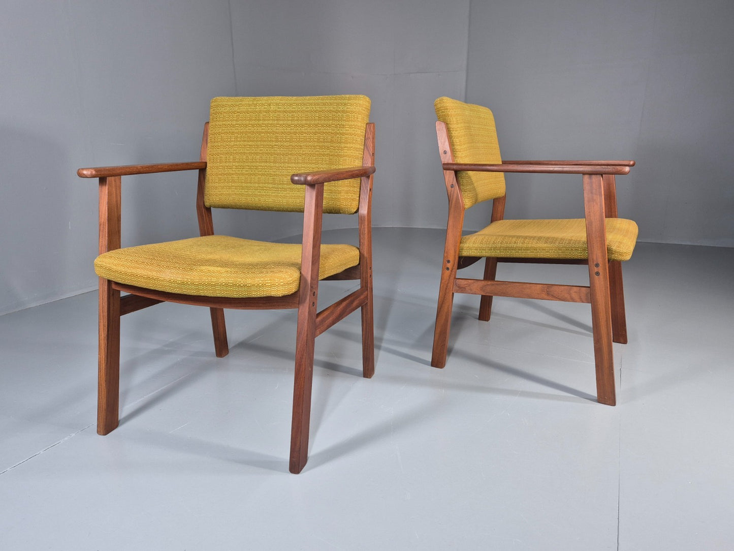 2 Danish Desk Chairs Teak Framed Original Wool Upholstery 1960s MCM EB11335 MDIN1