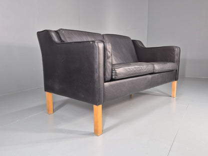 Vintage 2 Seat Sofa Danish Black Leather Mogensen Style Retro 1980s EB10464 M2SS1