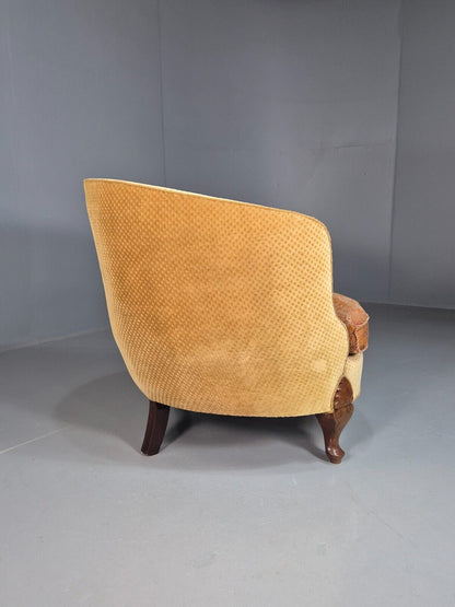 Antique Danish Gold Tub Chair Art Deco Carved Mahogany Feet EB8052 VCLO - UKDK FURNITURE