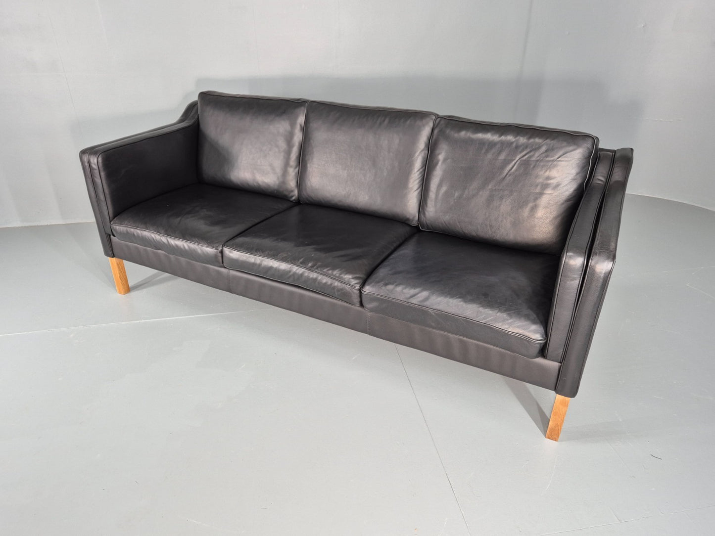Vintage 3 Seat Sofa Danish Black Leather and Vinyl Mid Century EB10468 M3SS9