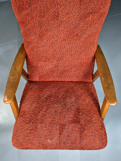 Vintage Swedish Lounge Chair Orange Beech Wood Frame Retro 1960s MCM EB7244 MNOR14