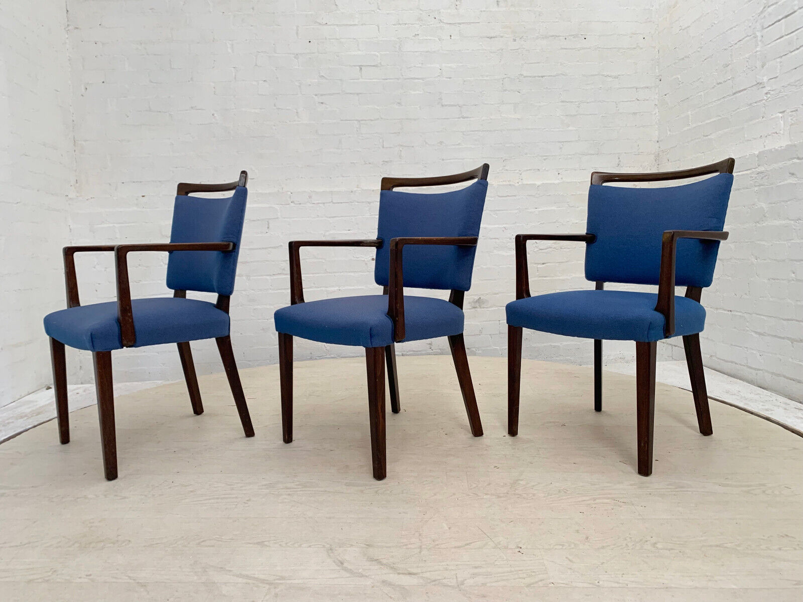 Set of Three Danish Beech Desk Chairs with Blue Wool Vintage EB3767 MDIN - UKDK FURNITURE