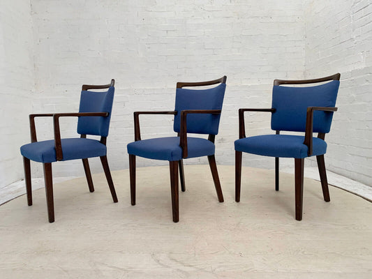 Set of Three Danish Beech Desk Chairs with Blue Wool Vintage EB3767 MDIN - UKDK FURNITURE