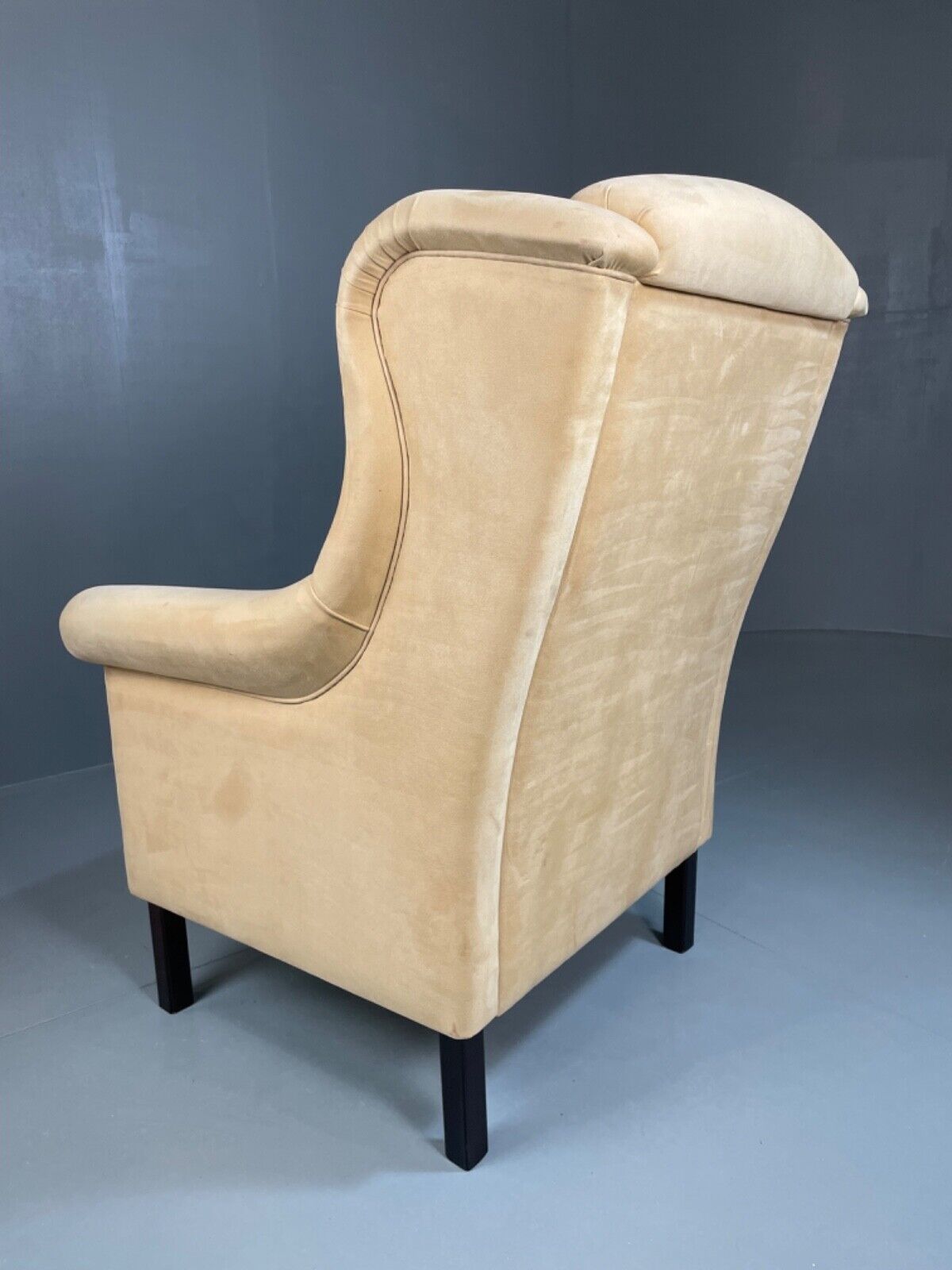 Danish Modern Cream Suede Wing Back Armchair, MCM, Retro, Vintage EB4500 VCLO - UKDK FURNITURE