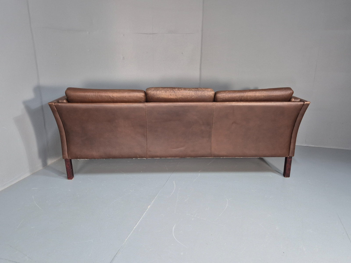 Mid Century Retro Settee Three Seater Brown Leather Vintage Denmark EB10081 M3SS20