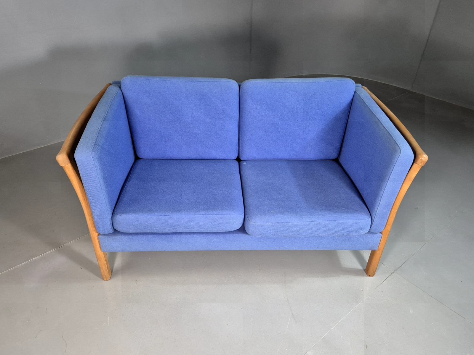 2 Seat Sofa Vintage Danish Blue Wool Beech Frame 1980s Retro MCM EB7333 M2SS2