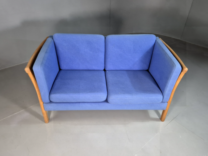 2 Seat Sofa Vintage Danish Blue Wool Beech Frame 1980s Retro MCM EB7333 M2SS2