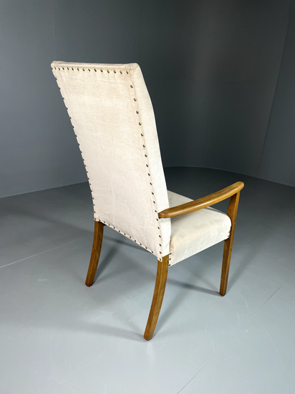 Vintage Danish Highback Armchair Cream Velour Studded Seating VCLO EB60097