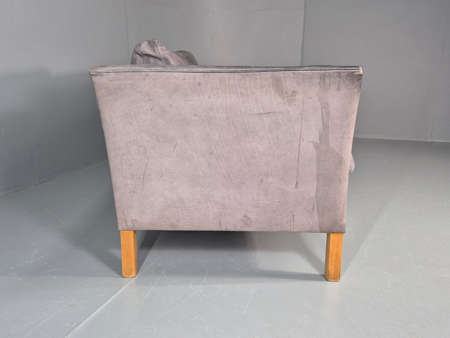 Vintage Mogens Hansen 2.5 Seat Settee Grey Leather 1980s Retro EB11644 M3SS14