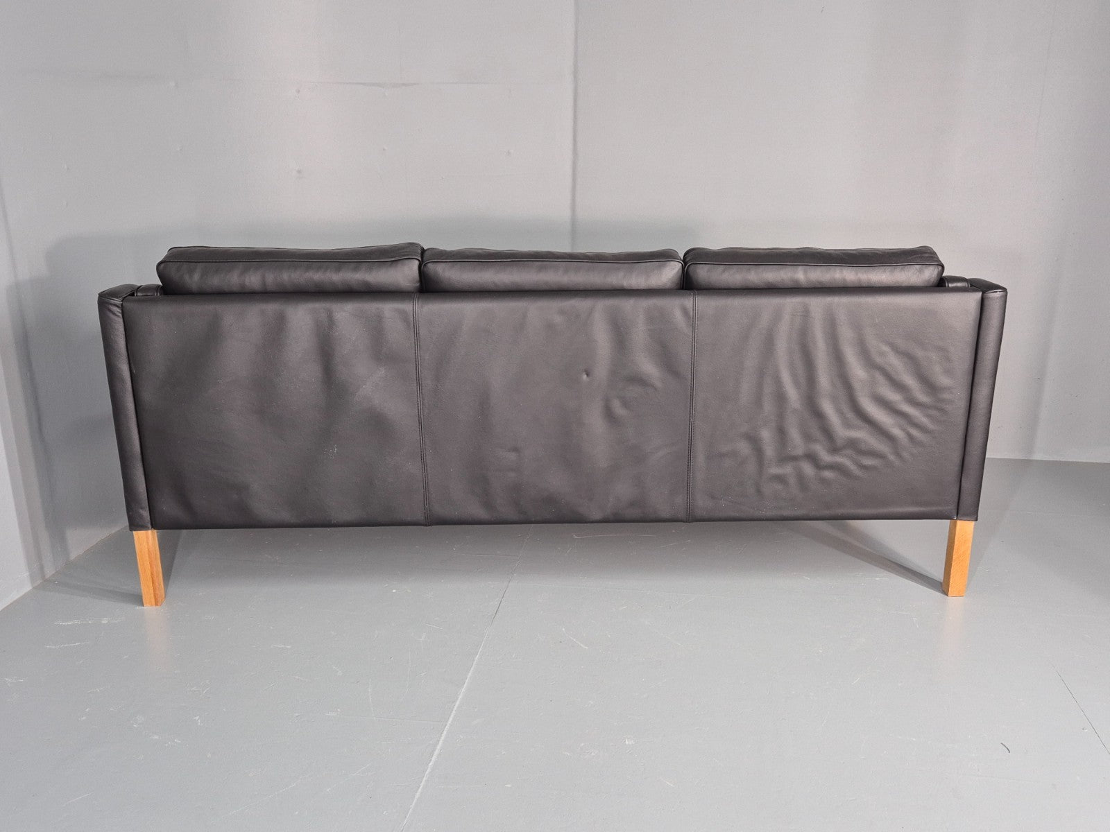 Vintage 3 Seat Sofa Danish Black Leather and Vinyl Mid Century EB10468 M3SS18