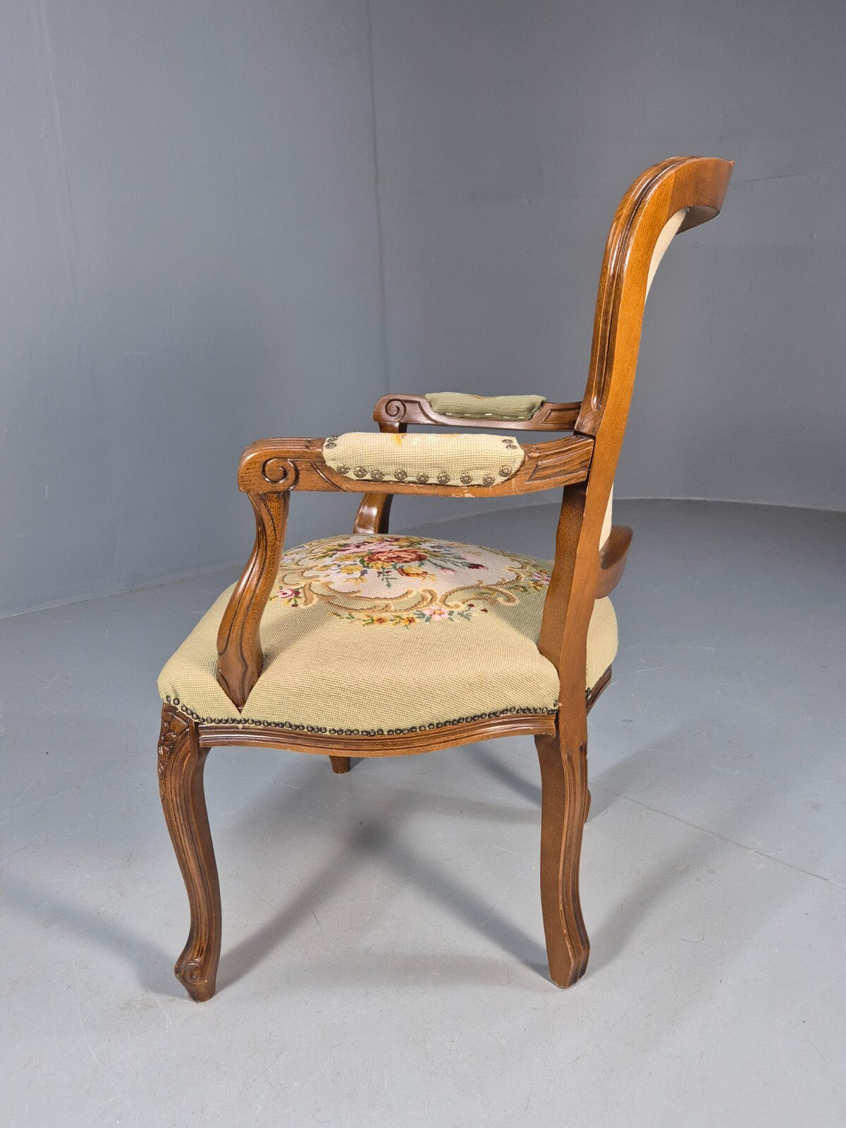 Vintage Rococo Fauteuil Floral Tapestry Carved Frame Danish 1960s EB9554 VCAR - UKDK FURNITURE