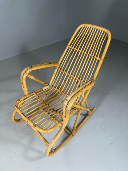 Vintage Cane Rocking Chair Floral 1970s Retro EB6413 VBER - UKDK FURNITURE