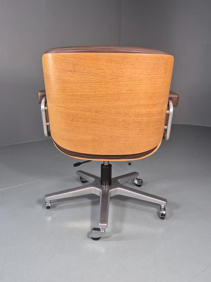 Stoll Giroflex Office Chair Vintage Brown Leather Swivel Reclining EB10998 MSWI8