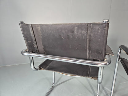 2 Leather and Chrome Elbow Chair Bauhaus Style Vintage 1980s Retro EB11214 MNOR8