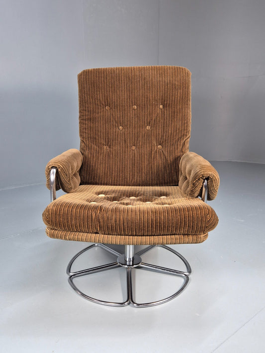 Vintage Corduroy Chrome 1980s Lounge Chair Conran Mathsson Retro EB9713 MNOR - UKDK FURNITURE