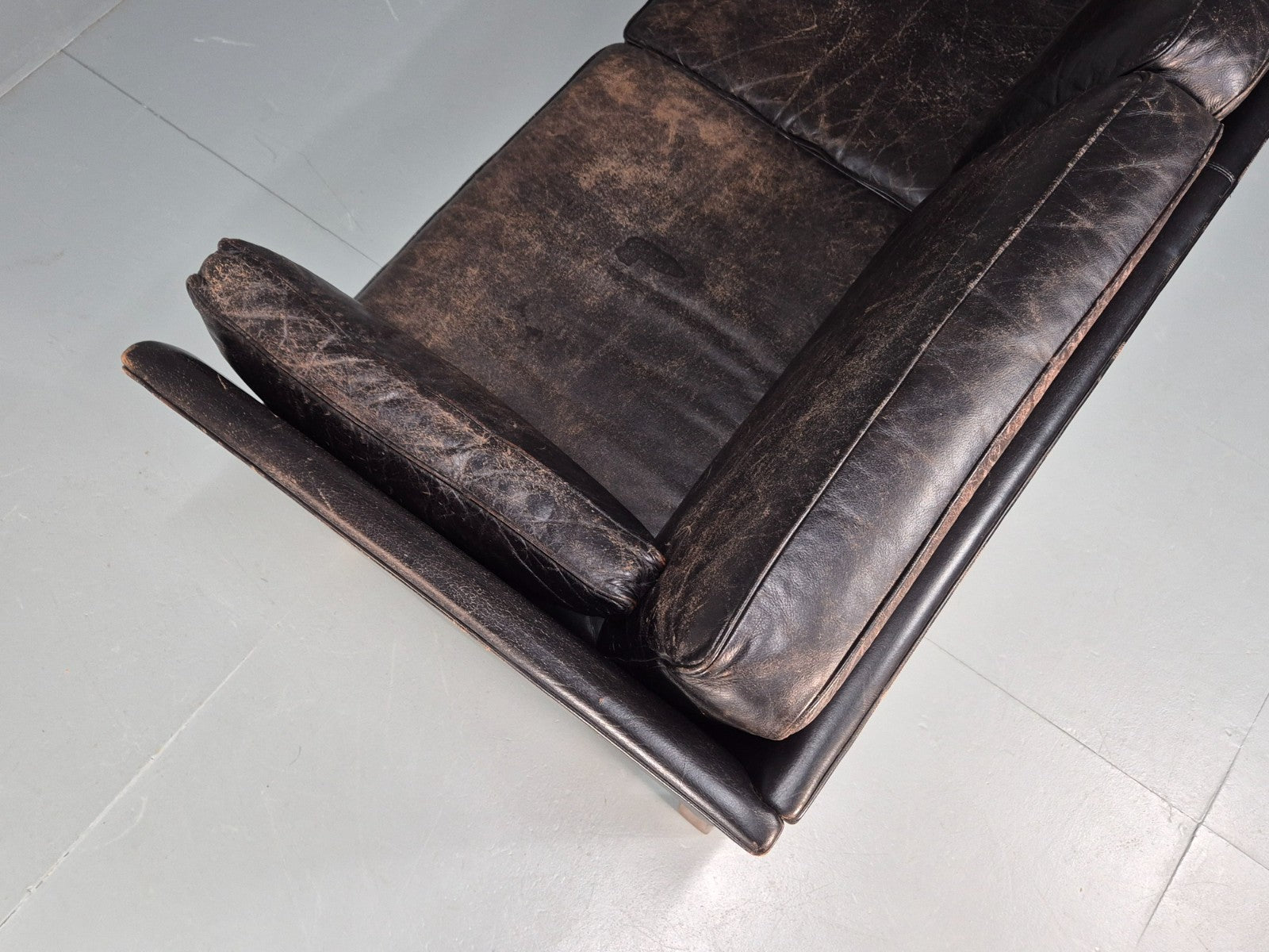 Mid Century Two Seater Sofa Black Leather Vintage Danish 1980s MCM  EB10713 M2SS21