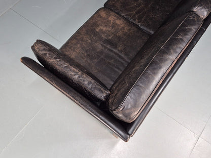 Mid Century Two Seater Sofa Black Leather Vintage Danish 1980s MCM  EB10713 M2SS21